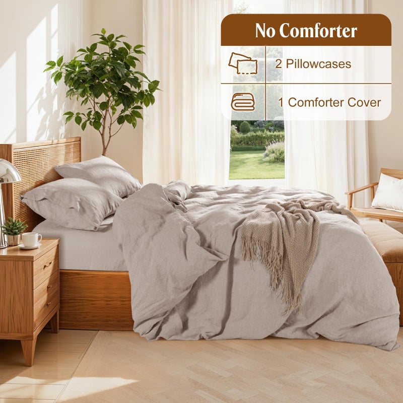 LBRO2M 100% France Linen Duvet Cover Set King Size 3 Pcs Natural Flax Comforter Cover with Zipper Closure 2 Pillowcase Breathable Duvet Cover (Linen King) - Image 4