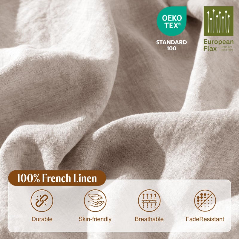 LBRO2M 100% France Linen Duvet Cover Set King Size 3 Pcs Natural Flax Comforter Cover with Zipper Closure 2 Pillowcase Breathable Duvet Cover (Linen King) - Image 3