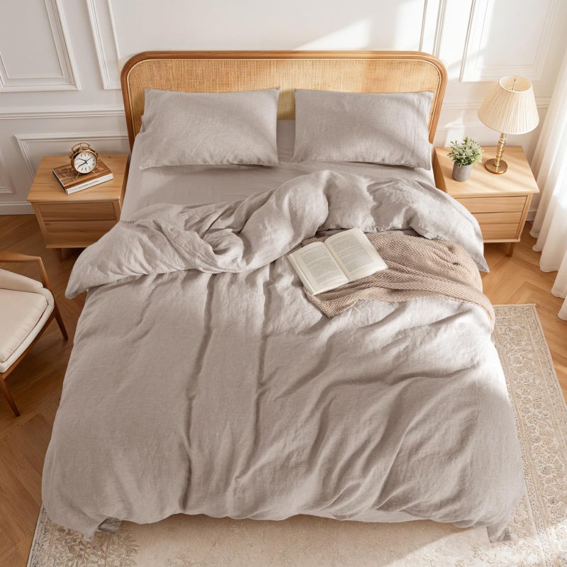 LBRO2M 100% France Linen Duvet Cover Set King Size 3 Pcs Natural Flax Comforter Cover with Zipper Closure 2 Pillowcase Breathable Duvet Cover (Linen King) - Image 2