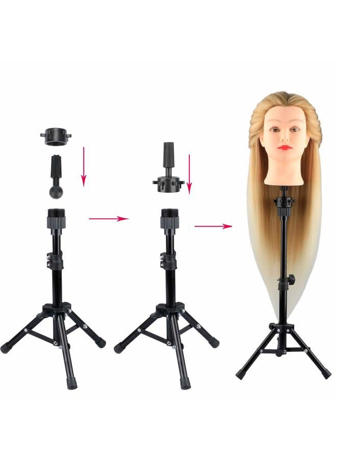 Dansee Mini Wig Tripod Foldable Stand Adjustable Mannequin Head Metal Tripod Canvas Block Head Stand Holder Wig Manikin Head Table Display for Cosmetology Salons Hairdressing Training Black(36-55cm) - Image 5
