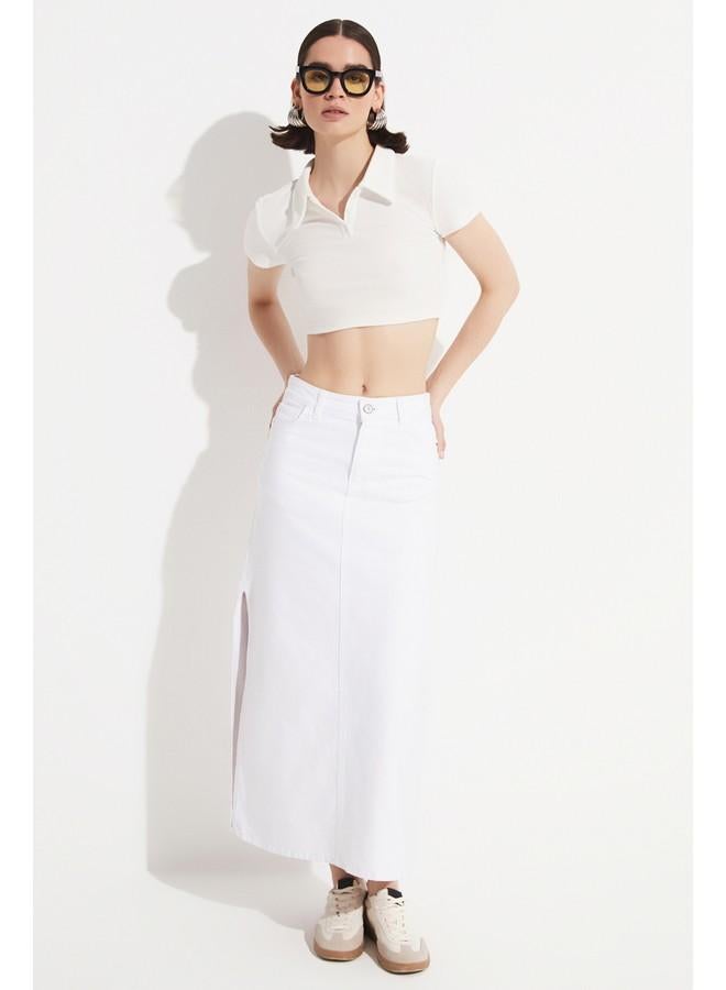 جون بلوزة بولو نسائية قصيرة بيضاء - Image 3