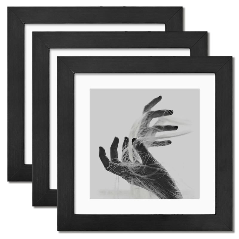 8x8 Photo Frame Set of 3 Solid Wood Square Picture Frames with Mounts Freestanding and Wall Mounting 2 in 1 Ideal for Displaying 8 Photos Collages Portraits