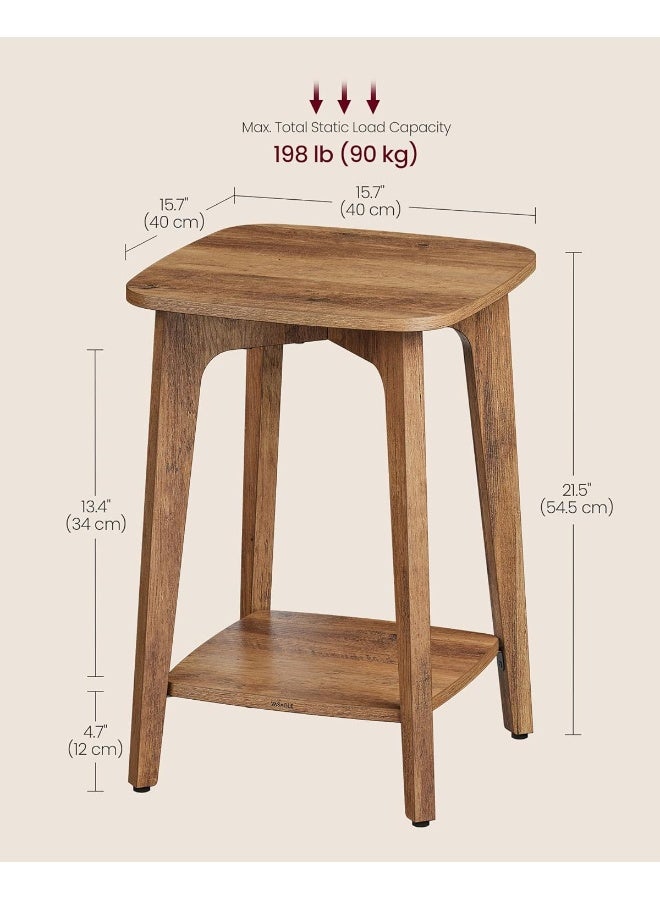 VASAGLE طاولة جانبية، طاولة مربعة صغيرة مع رف سفلي، طاولة سرير للمساحات الصغيرة، غرفة المعيشة، غرفة النوم، بني عسل ULET236K01 - Image 3