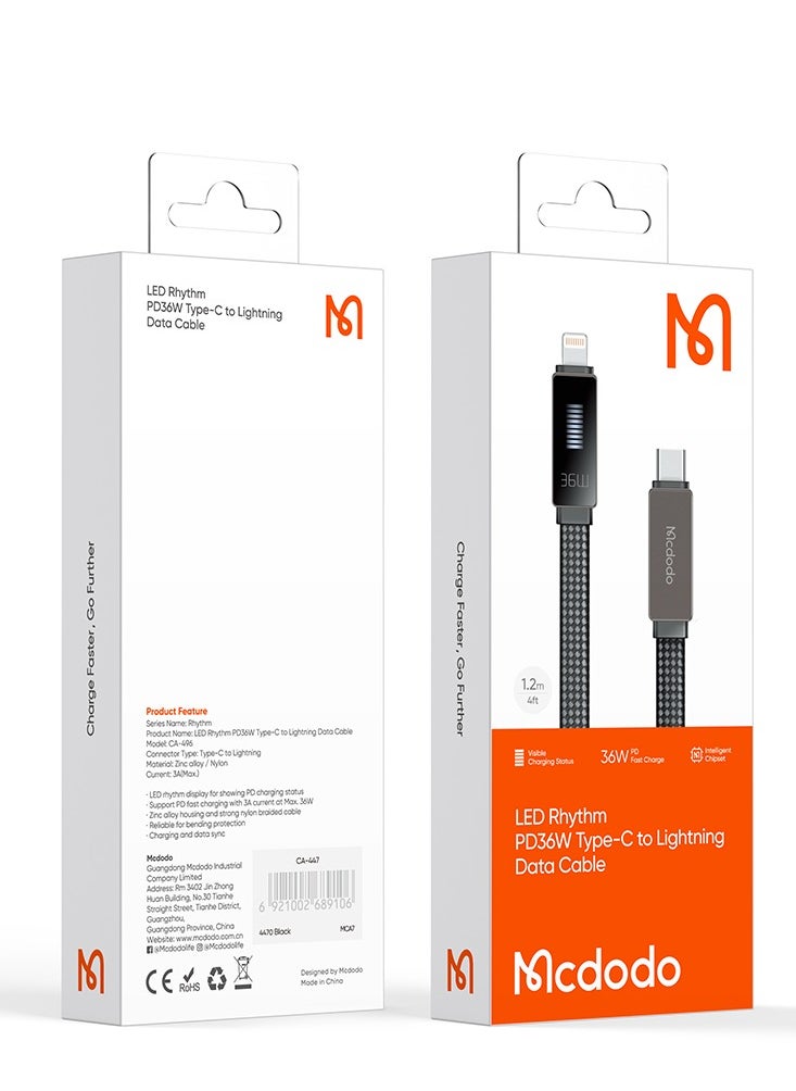 Mcdodo - LED Rhythm PD36W Type-C to Lightning Data Cable - Image 1