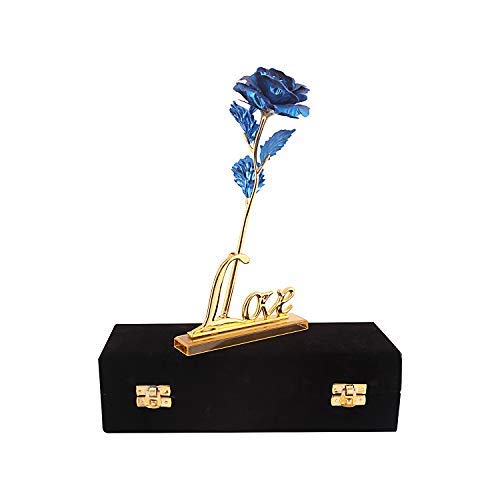 Lavanaya Silver Artificial Rose Box (Blue And Gold, 1 Piece) - Image 1