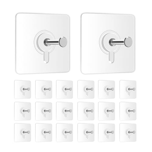 Zulaxy Photo Frame Hooks for Wall Without Drilling, 20 Pack Self Adhesive Hooks for Wall Heavy Duty Strong Nail Free for Hanging Photo Frame (Hanging Hook, Transparent) Stainless Steel - Image 1