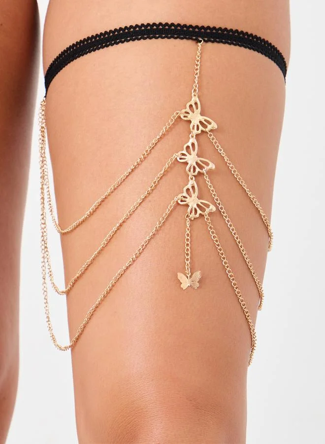 ستايلي Styli Multi Layer Chain Garter with Butterfly Detail