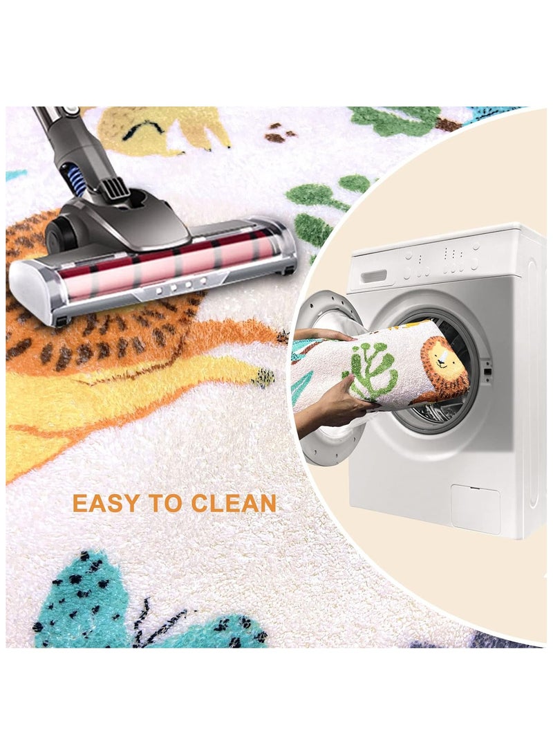 يلا جوي سجادة دائرية للأطفال برسوم كرتونية وحيوانات سجادة ناعمة مستديرة لغرفة النوم سجادة لغرفة المعيشة للأطفال غير قابلة للانزلاق سجادة لغرفة اللعب للأولاد والبنات قطر - Image 3