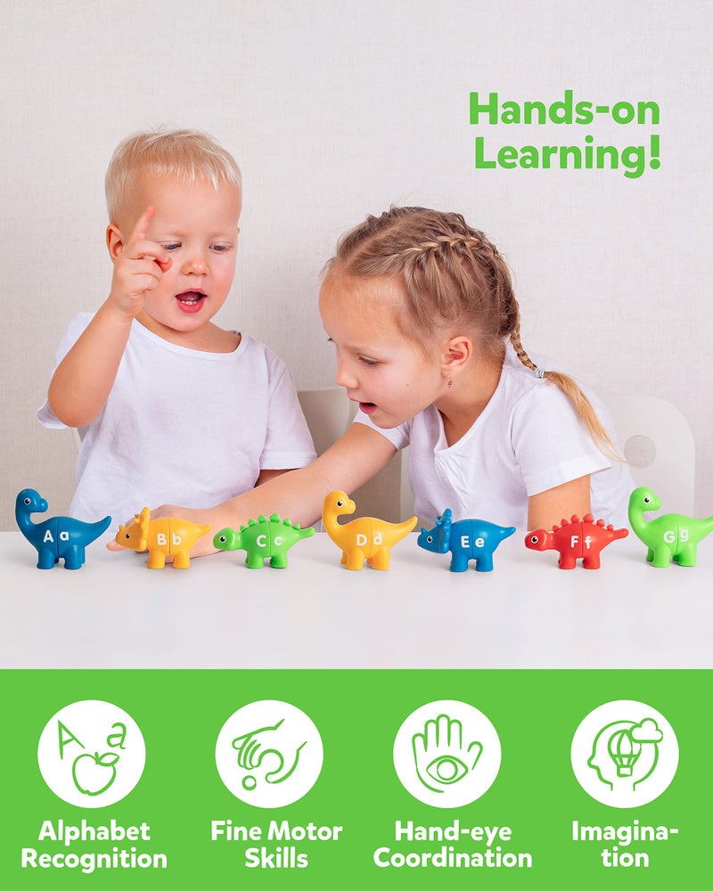 Coogam Matching Letters Fine Motor Toy, 26 PCS Double-Sided ABC Dinosaur Alphabet Match Game with Uppercase Lowercase, Preschool Educational Montessori Learning Toys for Toddlers - Image 4