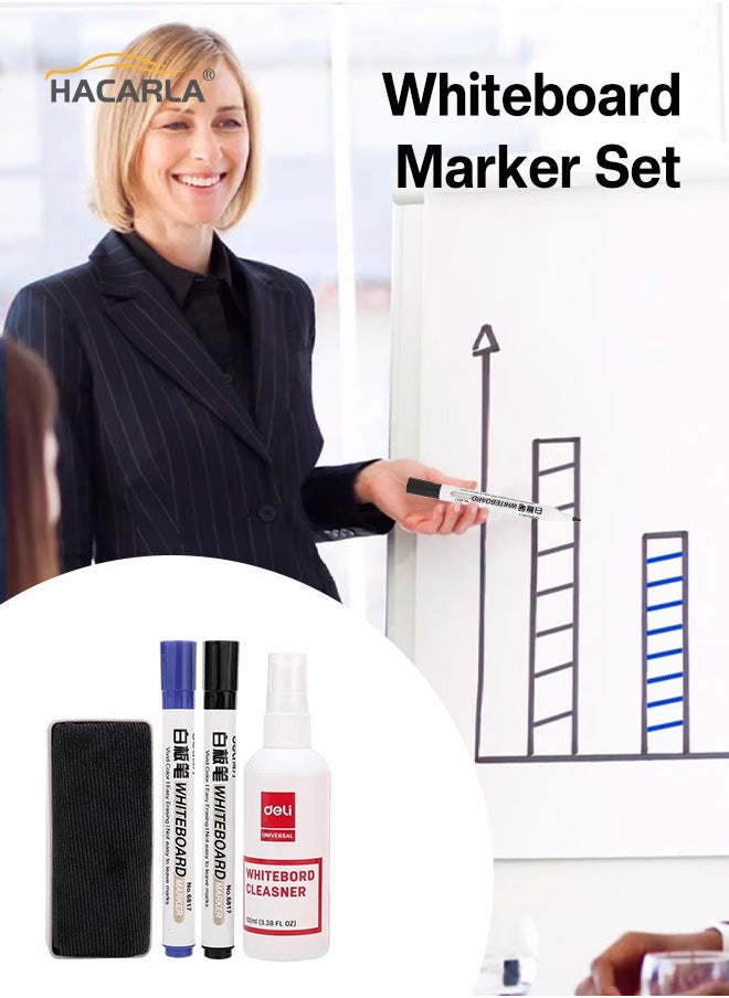 Deli 2-Piece Whiteboard Marker Set with Eraser and Cleaner Writing Supplies for School Home Office  - Image 1