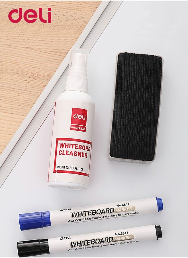Deli 2-Piece Whiteboard Marker Set with Eraser and Cleaner Writing Supplies for School Home Office  - Image 2