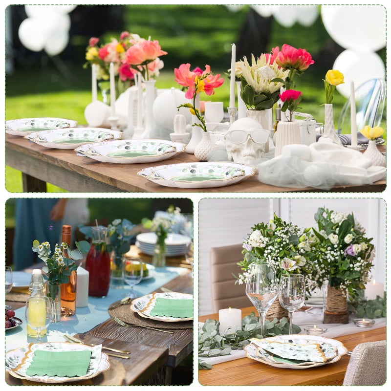 Funnymoom 200 Pcs Eucalyptus Party Supplies Kit Sage Green Disposable Paper Dinner Dessert Plates Luncheon Napkins and Beverage Napkins for Birthday Baby Shower Bridal Shower Wedding Party 50 Guests - Image 5