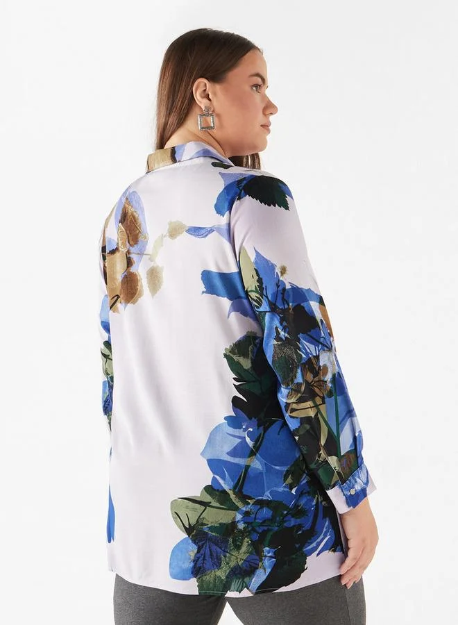  أولا بوبكن قميص مقاس كبير بأكمام طويلة وياقة وطبعات من أولا بوبكن