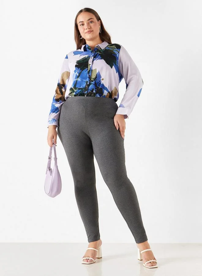 Ulla Popken Plus Size Ulla Popken All-Over Print Shirt with Collar and Long Sleeves