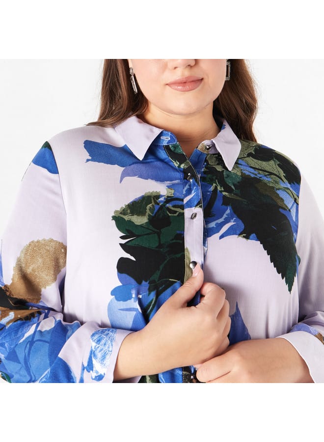 Ulla Popken Plus Size Ulla Popken All-Over Print Shirt with Collar and Long Sleeves - Image 4