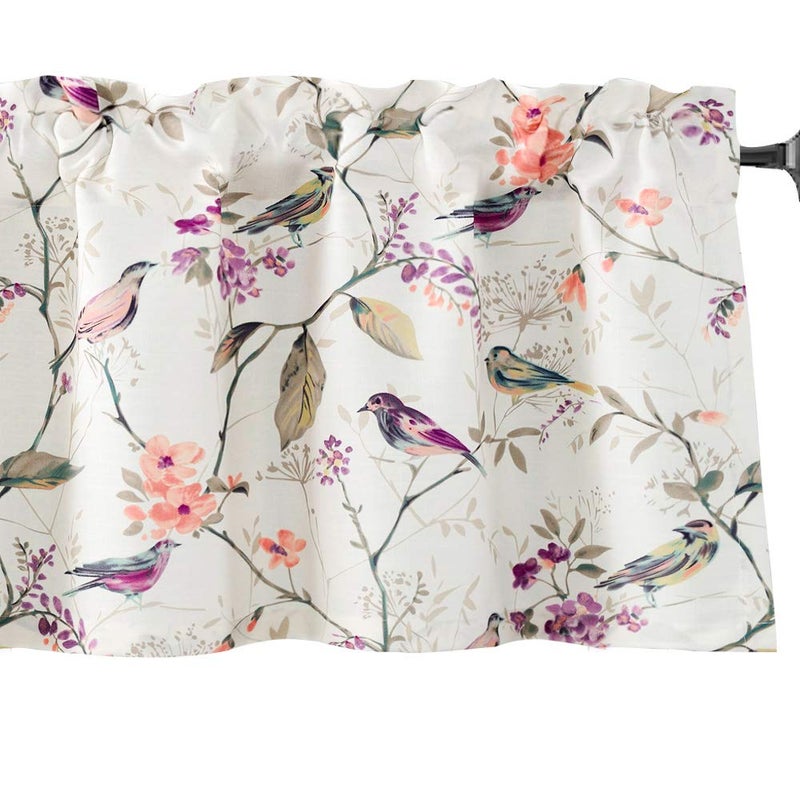 VOGOL Bird Pattern Kitchen Valances for Windows Pocket Window Curtains Valance for Living Room 52 Inch Wide by 18 Inch Long
