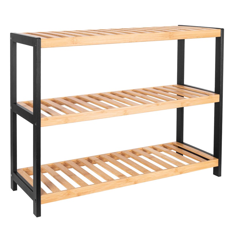 Vencier Bamboo Shoe Rack Natural  Easy Assembly  Strong Design Stand Shelf Organizer Ideal for Corridor Bedroom Bathroom Hallway  Small Spaces Large Capacity NaturalBlack 3 Tier