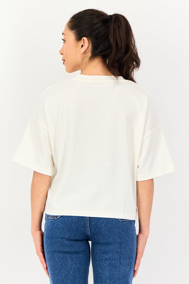 Core Elements Women Crew Neck Plain Short Sleeve T-Shirt, Off White - Image 3