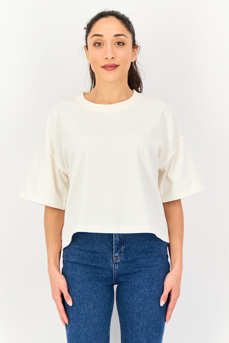 Core Elements Women Crew Neck Plain Short Sleeve T-Shirt, Off White - Image 1