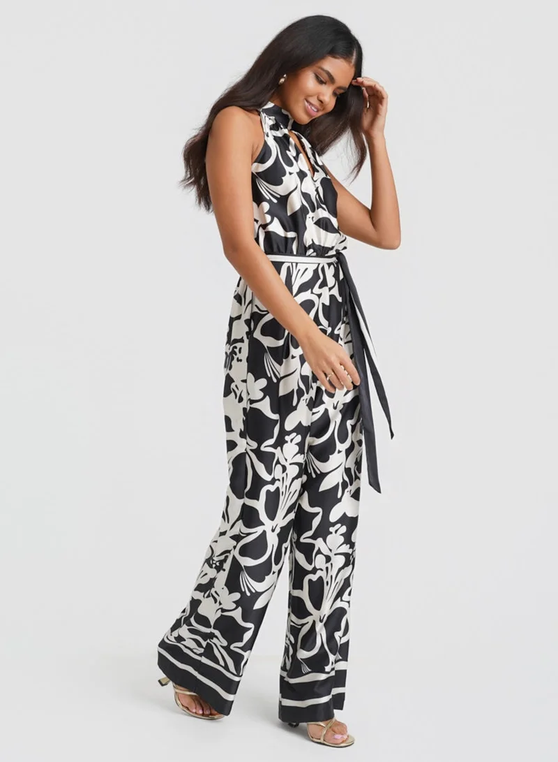 نيدز نو ليبل Black Floral Satin Halterneck Jumpsuit