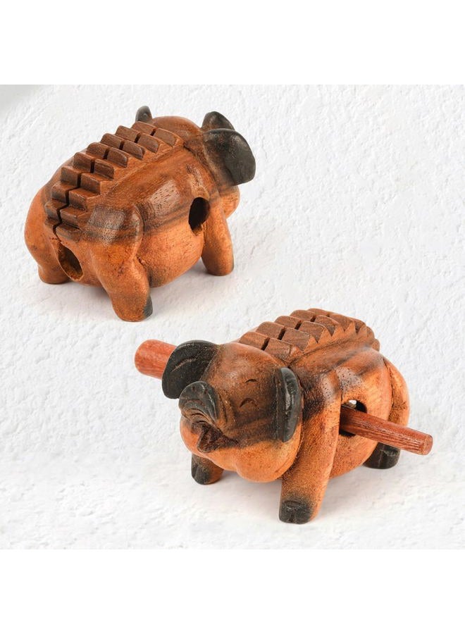 GOGHOST Wooden Pig Guiro Rasp Instrument - Percussion Musical Tone Block Craft - Image 3