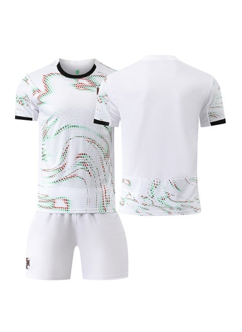 A new football jersey is made of fabric that is breathable, quick-drying, soft and has good elasticity, It consists of a 2-piece set of a top, trousers, and is specially designed for football and sports enthusiasts
