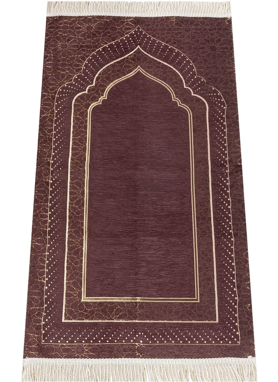 İhvan Online Mihrap Patterned Lined Chenille Prayer Rug - Dark Brown
