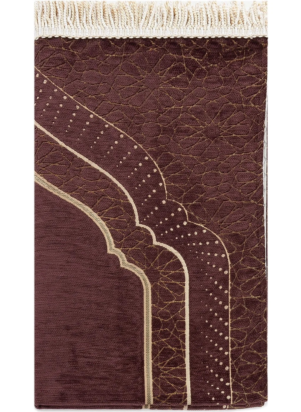 İhvan Online Mihrap Patterned Lined Chenille Prayer Rug - Dark Brown
