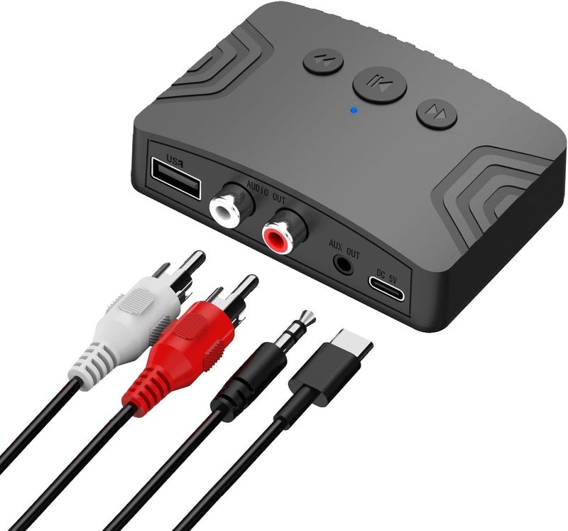 Tobo 5.3 Bluetooth Audio Adapter, Dual Output Interface Wireless Audio Adapter Suitable for Tablets, Car Audio and Home Music Streaming Stereo Systems, USB MP3 Player.(R20) (TD-1168WA) - Image 1