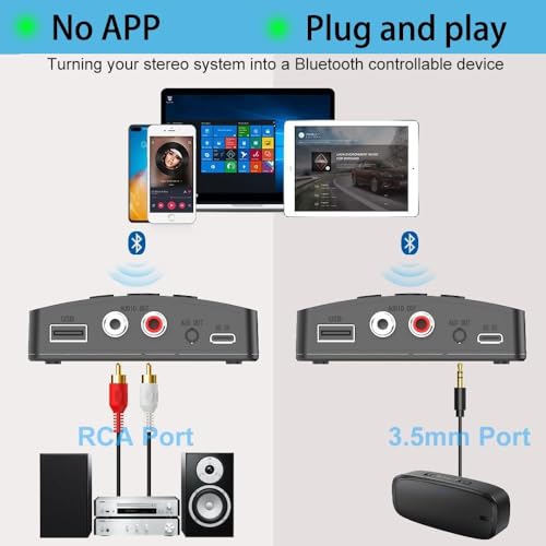 Tobo 5.3 Bluetooth Audio Adapter, Dual Output Interface Wireless Audio Adapter Suitable for Tablets, Car Audio and Home Music Streaming Stereo Systems, USB MP3 Player.(R20) (TD-1168WA) - Image 4