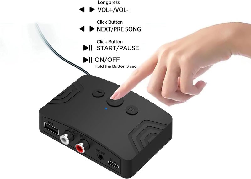 Tobo 5.3 Bluetooth Audio Adapter, Dual Output Interface Wireless Audio Adapter Suitable for Tablets, Car Audio and Home Music Streaming Stereo Systems, USB MP3 Player.(R20) (TD-1168WA) - Image 3