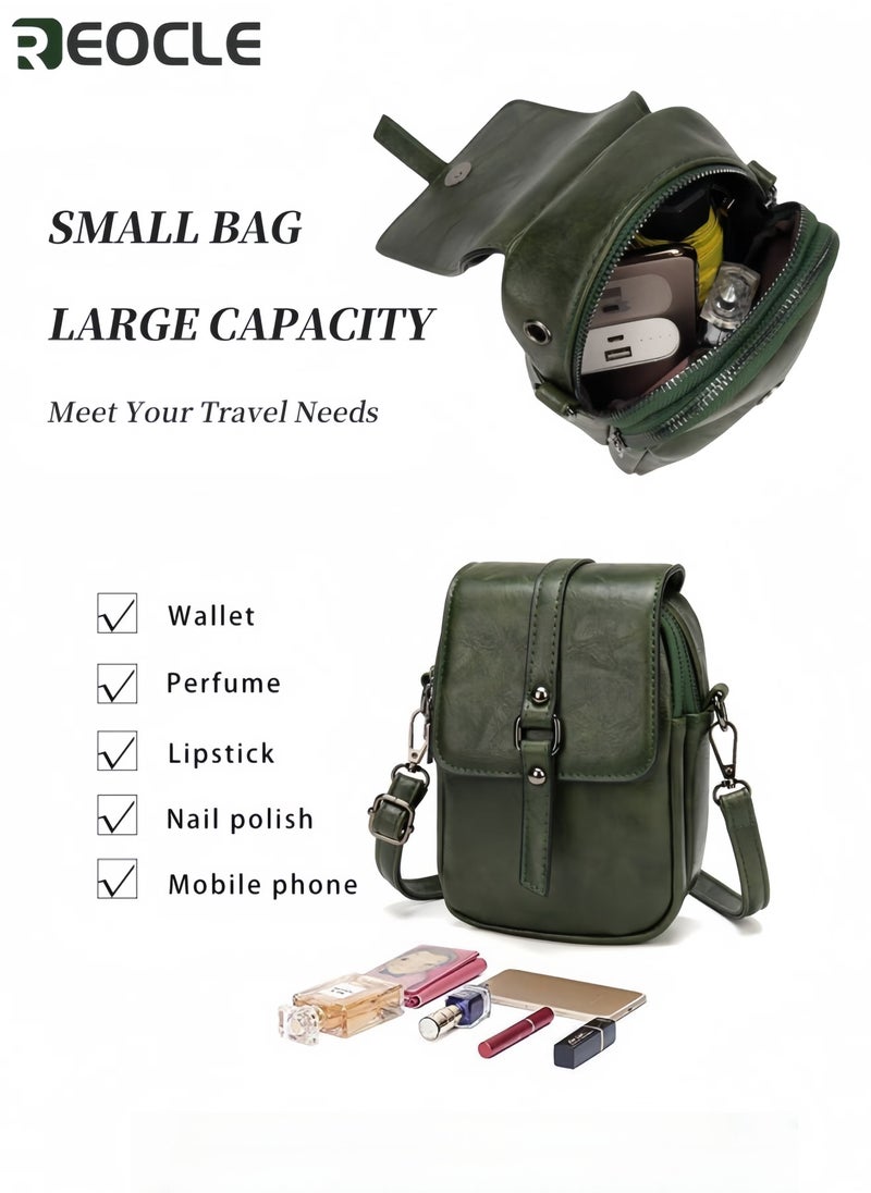REOCLE Women's Crossbody Cellphone Bag Genuine Leather Phone Shoulder Bag  for Women Vintage Double Layer Messenger Bag Card Wallet with Adjusted Shoulder Strap - Image 4