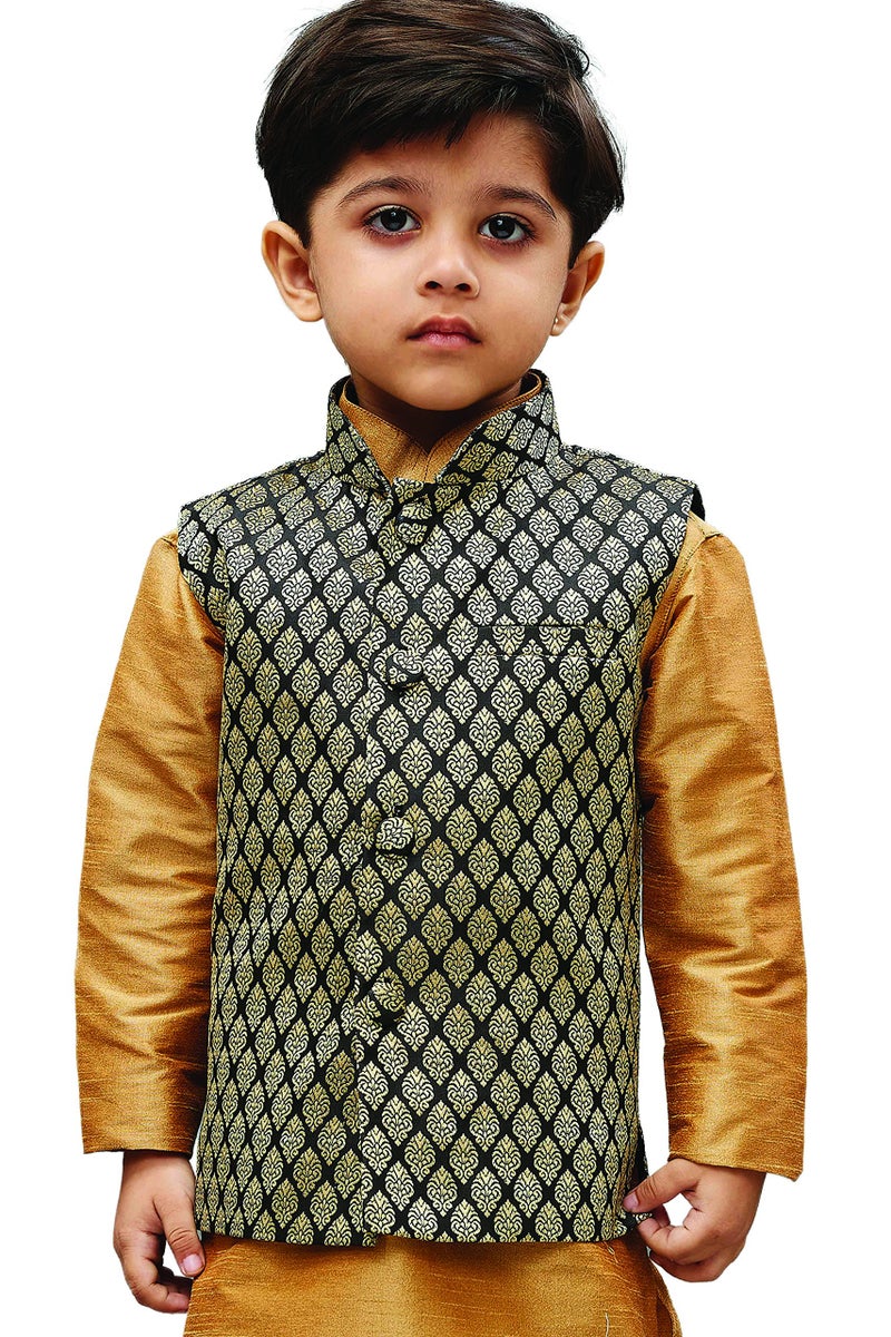 JBN Creation Boy's Silk Blend Nehru Jacket (VASBJBL005_20_Black - Image 1