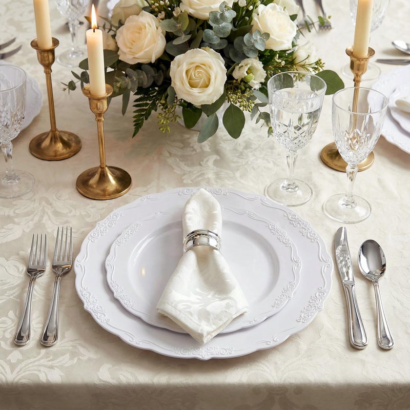 U-QE 60PCS White-Plastic-Plates for Party - High End Disposable Plates for Weddings - White Plates Disposable Heavy Duty Including 30PCS 10.25'' Dinner Plates & 30PCS 7.5'' Dessert Plates - Image 5