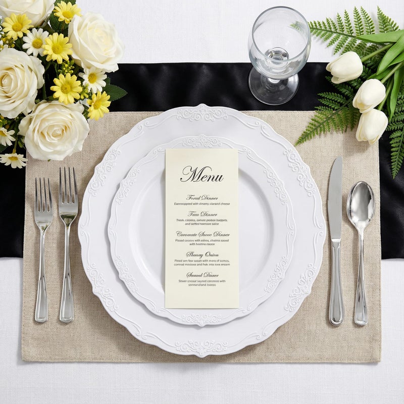 U-QE 60PCS White-Plastic-Plates for Party - High End Disposable Plates for Weddings - White Plates Disposable Heavy Duty Including 30PCS 10.25'' Dinner Plates & 30PCS 7.5'' Dessert Plates - Image 4