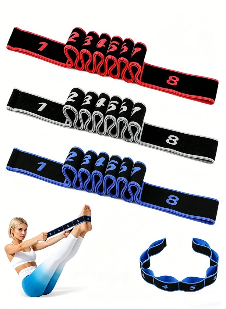 Resistance Bands Set 3Pcs, Yoga Resistance Bands Fitness Stretch Resistance Band Elastic Stretch Band Pilates Stretch Bands Gymnastics Exercise Bands Ballet Dance Stretch Bands Yoga Stretching Bands Stretching Equipment, for Stretching and Yoga, Number Stretch Resistance Band with Clear Markings, Fitness Resistance Bands 8-Section Elastic Training Bands
