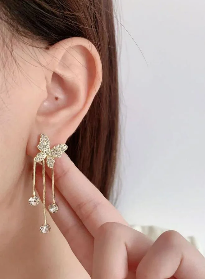 Take Two Gold Butterfly Dangle Earrings with Sparkling Accents