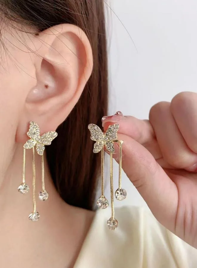 Take Two Gold Butterfly Dangle Earrings with Sparkling Accents