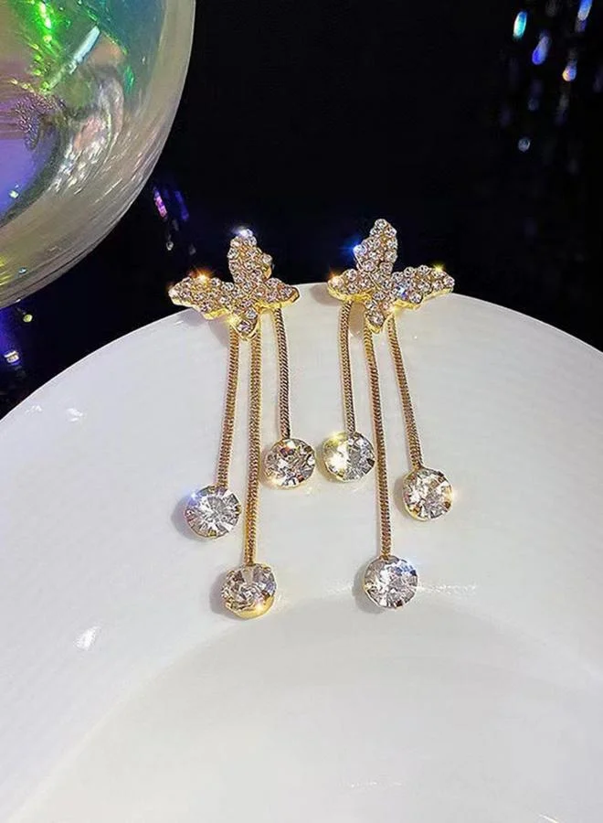 Take Two Gold Butterfly Dangle Earrings with Sparkling Accents
