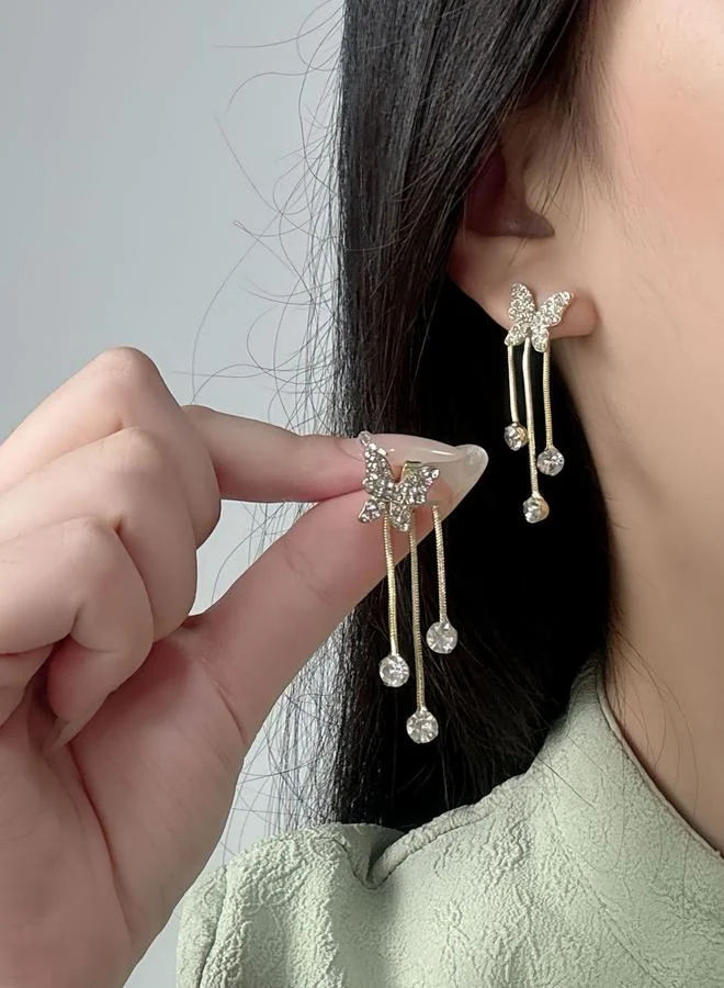 Take Two Gold Butterfly Dangle Earrings with Sparkling Accents