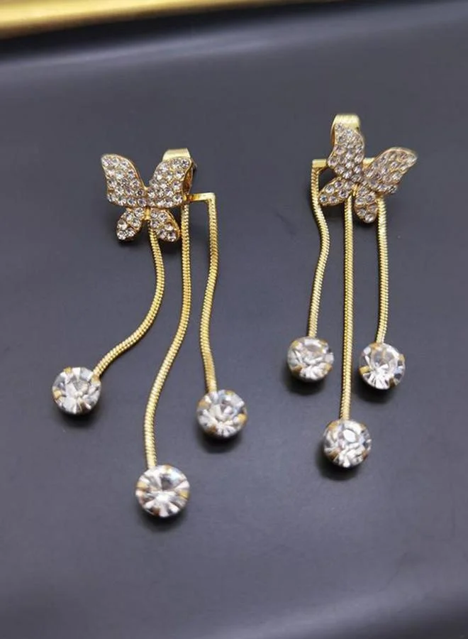Take Two Gold Butterfly Dangle Earrings with Sparkling Accents