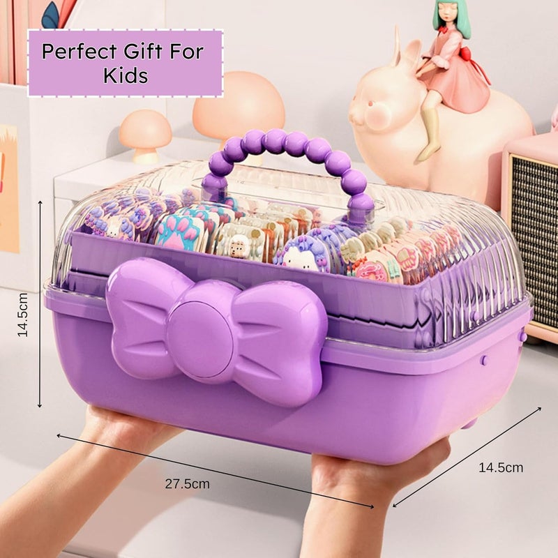 HoopVool Plastic Hair Accessories Organizer Box Hair Ribbon Storage Box Ribbon Box MultiPurpose Organizer With Handles For Nail Hair Accessories Sewing Supplies Makeup Art Supplies PURPLE - Image 4