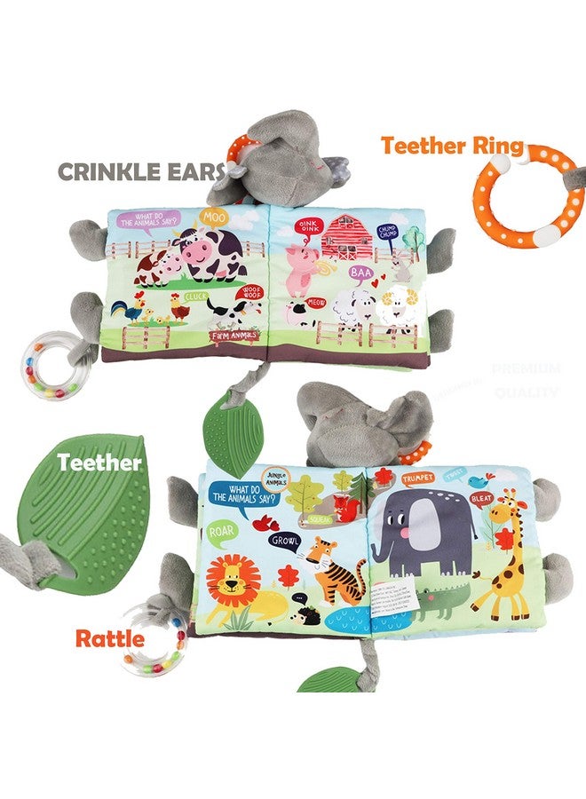 Bebe Mondo Elephant Touch and Feel Baby Books Toys 0-6 Months, Loveys Crinkle Books for Babies,Infant Toys 6-12-18 Months 1-2 Year Old, Baby Shower Easter Gifts Soft Cloth Book Teething Rattle for Boys Girls  - Image 3