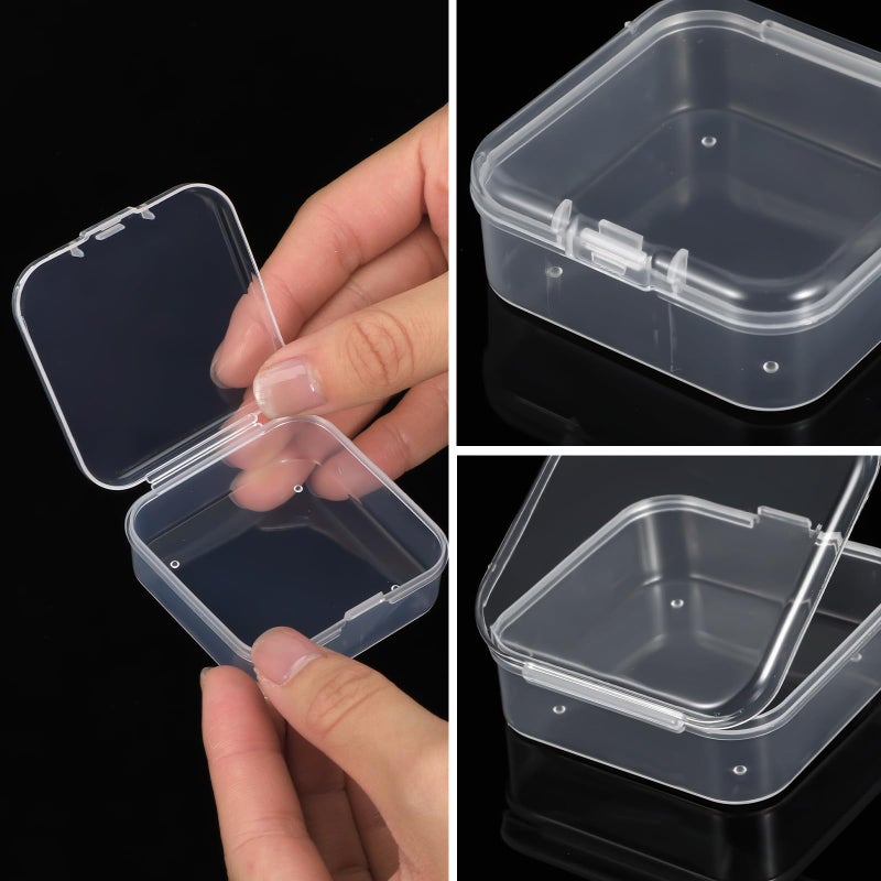 Dimeho 100 Pcs Small Plastic Boxes Beads Storage Containers Mini Square Organizer Clear Case with Lids for Jewelry Beads Art Craft Supplies Small Items (2.16 Ã— 2.16 Ã— 0.78 Inch) - Image 3