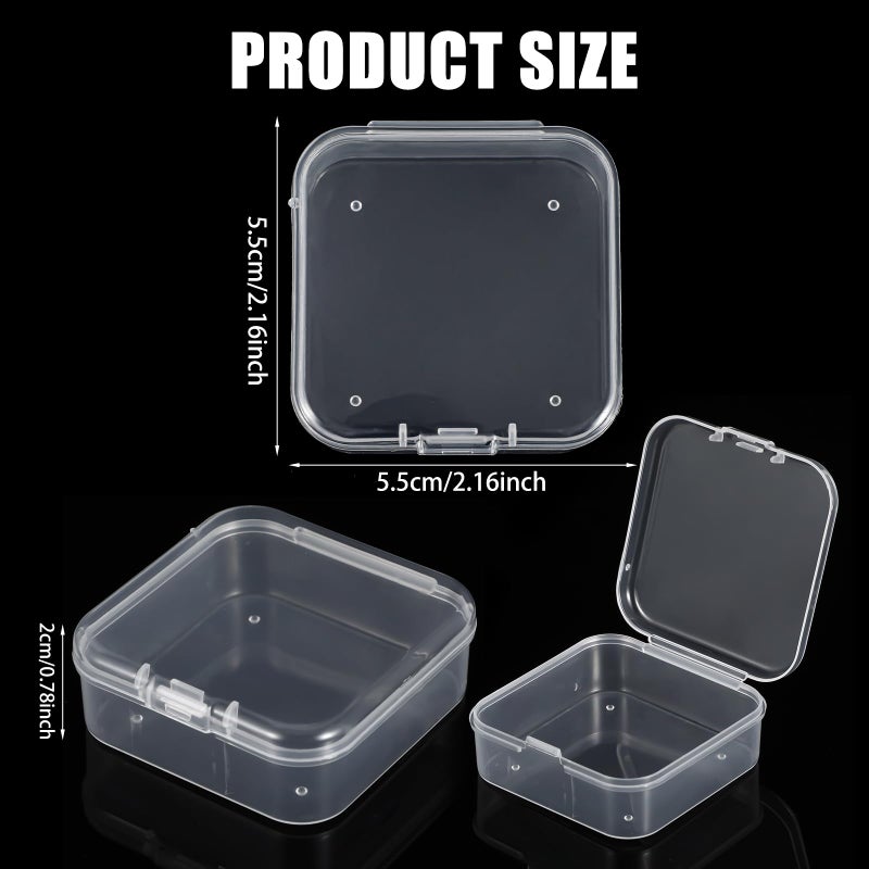 Dimeho 100 Pcs Small Plastic Boxes Beads Storage Containers Mini Square Organizer Clear Case with Lids for Jewelry Beads Art Craft Supplies Small Items (2.16 Ã— 2.16 Ã— 0.78 Inch) - Image 2
