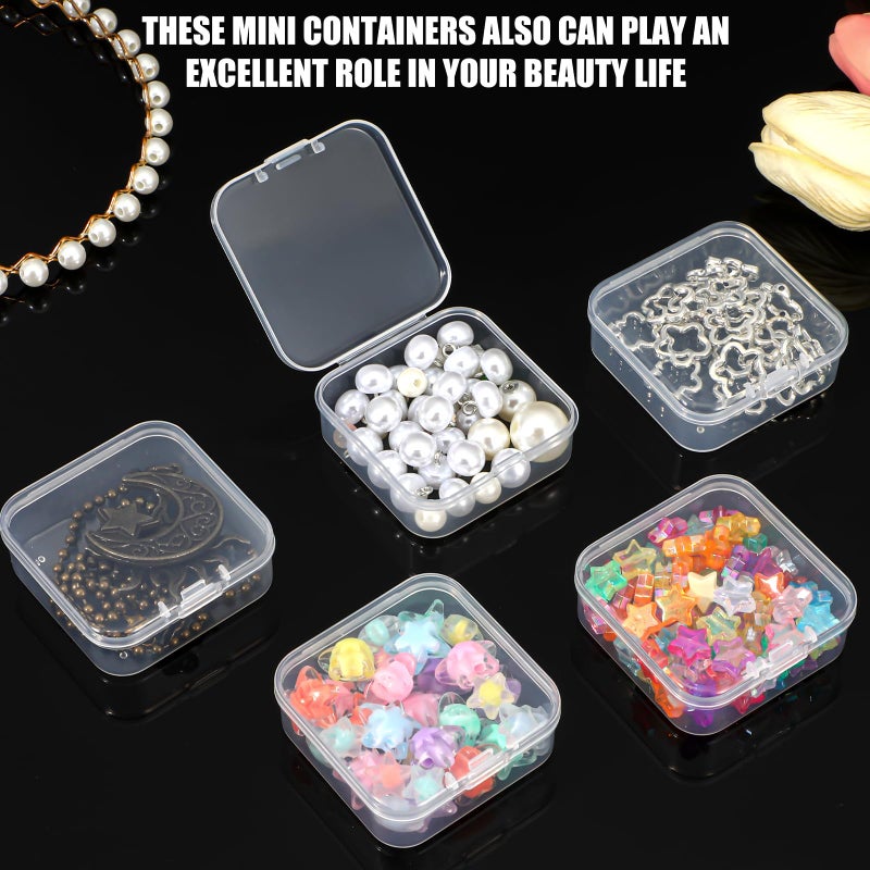 Dimeho 100 Pcs Small Plastic Boxes Beads Storage Containers Mini Square Organizer Clear Case with Lids for Jewelry Beads Art Craft Supplies Small Items (2.16 Ã— 2.16 Ã— 0.78 Inch) - Image 4