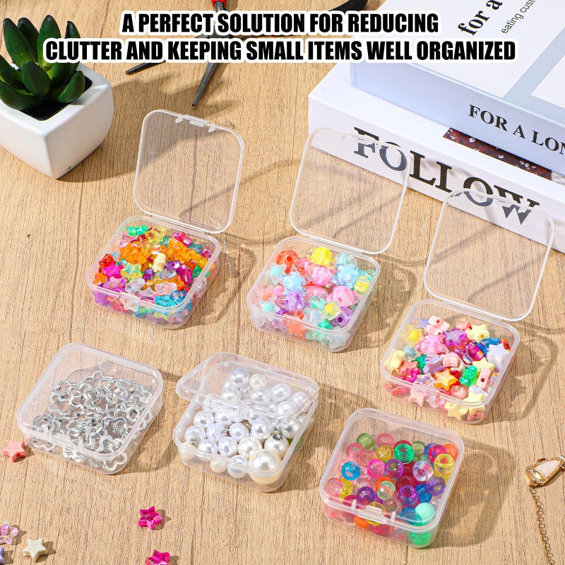 Dimeho 100 Pcs Small Plastic Boxes Beads Storage Containers Mini Square Organizer Clear Case with Lids for Jewelry Beads Art Craft Supplies Small Items (2.16 Ã— 2.16 Ã— 0.78 Inch) - Image 5