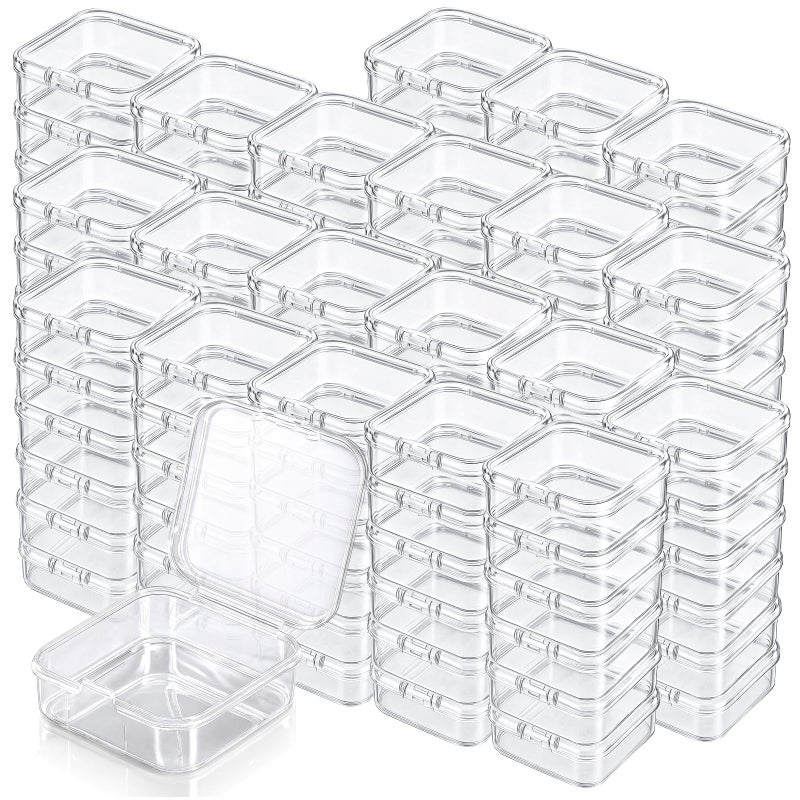 Dimeho 100 Pcs Small Plastic Boxes Beads Storage Containers Mini Square Organizer Clear Case with Lids for Jewelry Beads Art Craft Supplies Small Items (2.16 Ã— 2.16 Ã— 0.78 Inch) - Image 1