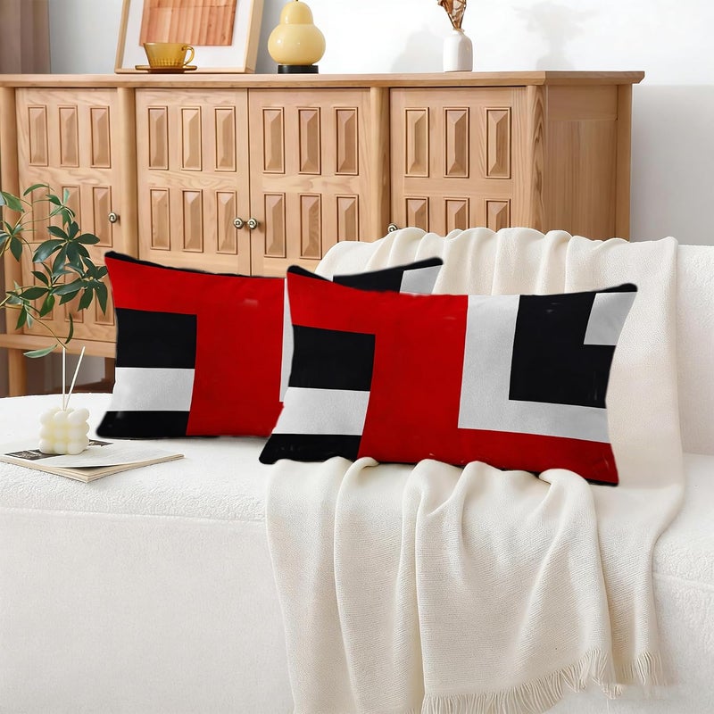 Identiy Red and Black Geometric Throw Pillow Cover 12x20 Inch Pack of 2, Modern Abstract Art Decorative Pillow Case, Lumar Cushion Cases Pillow Cover for Home Sofa Couch Indoor Outdoor - Image 5
