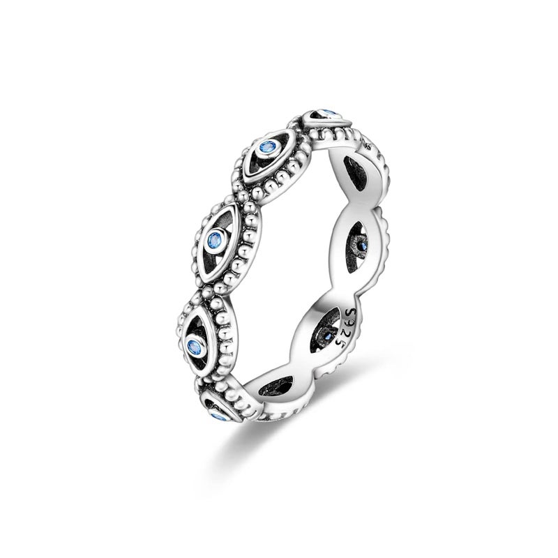 NARMO Evil Eye Rings for Women 925 Sterling Silver Ring Stackable Finger Ring Turkish Blue Eye Lucky Jewelry Gifts (8) - Image 1
